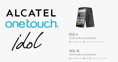 A la francesa Alcatel se le han escapado ya los que serán sus principales lanzamientos. Hablamos del Alcatel One Touch Idol 4 y 4S que se desvelarán oficialmente el sábado 20 de febrero a eso de las 18:00 horas. el Alcatel OneTouch Idol 4 que viene en un tamaño de 4,7 pulgadas de pantalla con resolución HD, es decir, 720p con procesador Snapdragon 617, octa-core a 1,7 Ghz con 2 GB o 3 GB, según el modelo, cámara principal de 13 MP y una frontal de 8 MP, para un equipo con 16 GB de almacenamiento ampliables con microSD y una batería de 2.160 mAh. El Alcatel Idol 4s contará con 5,5 pulgadas de resolución QHD (1440 x 2560 píxeles). En su interior está el Snapdragon 652, un octa-core acompañado de 3 GB de RAM y 32 GB de espacio de almacenamiento. Cámara de 16 MP para la principal y de 8 MP para la frontal.