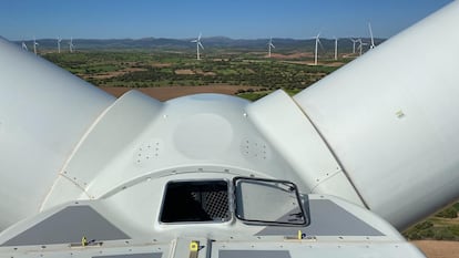 View of the wind farm, from one of the 53 wind turbines planned for the region.
