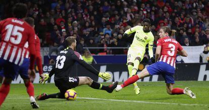 Dembélé, en el momento de marcar el gol del empate.