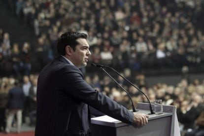El l&iacute;der de Syriza, Alexis Tsipras, en un mitin en Atenas