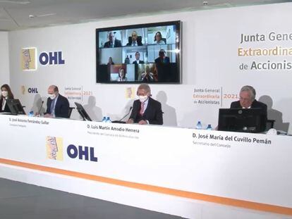Captura de pantalla de la junta de OHL, transmitida este viernes por videoconferencia.