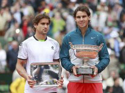 David Ferrer y Rafael Nadal, ayer en la entrega de trofeos en Par&iacute;s.