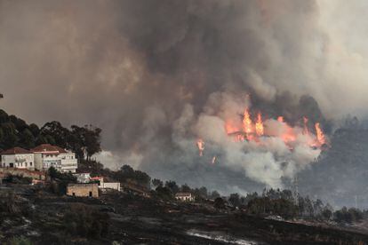 Las llamas consumen un bosque en Palmela, en los alrededores de Lisboa, Portugal, este miércoles.