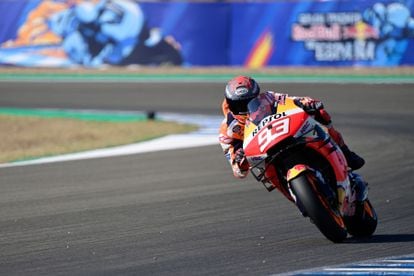 Marc Márquez en la clasificación del Gran Premio de Andalucía 2020 de MotoGP, en el Circuito de Jerez.