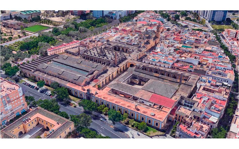 Vista actual de la Real Fábrica de Artillería de Sevilla, en el barrio de San Bernardo.