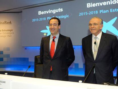 El consejero delegado de Caixabank, Gonzalo Gort&aacute;zar, y el presidente, Isidro Fain&eacute;.