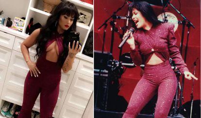 A la izquierda Demi Lovato disfrazada de Selena Quintanilla, a la derecha la cantante en su &uacute;ltimo concierto.