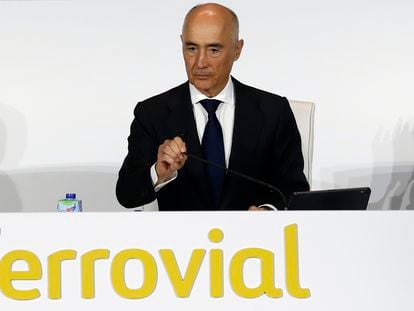 Ell presidente de Ferrovial, Rafael del Pino, durante la junta de accionistas celebrada  en Madrid.