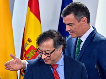 Gustavo Petro y Pedro Sánchez, durante la rueda de prensa conjunta de este jueves en La Moncloa.