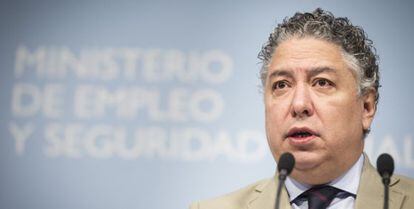 El secretario de Estado de Seguridad Social, Tomás Burgos, en una rueda de prensa en el Ministerio de Empleo