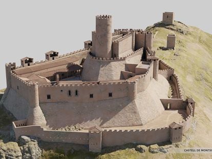 Recreación en 3D del castillo de Montsoriu en el siglo XIV.