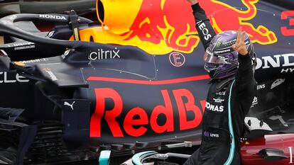 Hamilton celebra su triunfo este domingo en el Gran Premio de España.