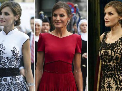 La reina Letizia en los Premios Princesa de Asturias en 2017, 2019 y 2016.