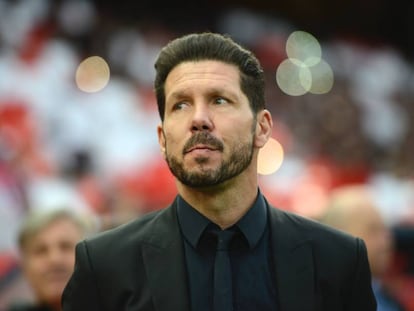 Cholo Simeone, entrenador del Atlético de Madrid, el pasado 27 de abril en partido que el Atleti disputó contra el Bayern, y que ganó 1-0, en el Vicente Calderón.