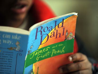 Un niño lee 'James y el melocotón gigante', de Roald Dahl, en un evento para promover la lectura entre los menores en Washington.