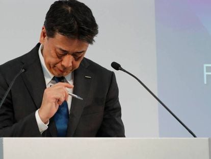El consejero delegado de Nissan,Makoto Uchida, en la presentación de resultados trimestrales de la compañía de febrero en Yokohama (Japón). 
 