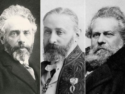 Desde la izquierda: los premiados con el Nobel de Literatura Pontoppidan, Prudhomme y Carducci.