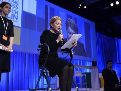 La exprimera ministra ucraniana Yulia Timoschenko, durante el Congreso del Partido Popular Europeo (PPE) en Dubl&iacute;n, Irlanda.