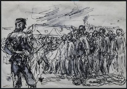 'El recuento en Auschwitz', obra realizada clandestinamente por el preso Mieczyslaw Koscielniak en 1944.