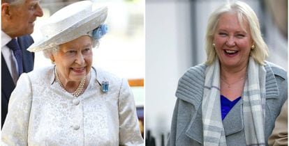 La reina Isabel II de Inglaterra. Y a la derecha Angela Kelly.