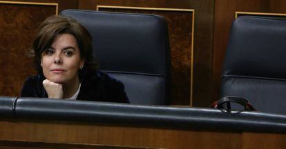 Soraya Sáenz de Santamaría, durante el debate de la moción de censura. 