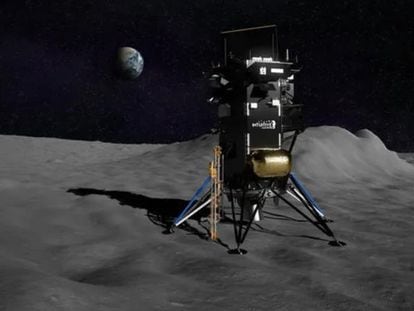 Ilustración proporcionada por Intuitive Machines muestra su módulo de aterrizaje lunar 'Odiseo' posado en la Luna. 