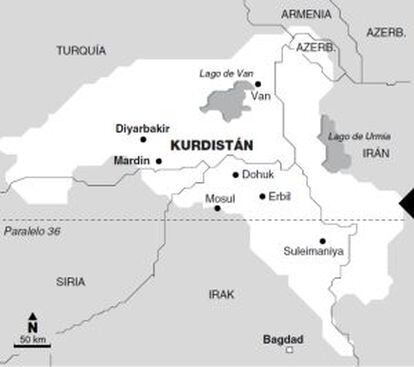 Mapa del Kurdistán.