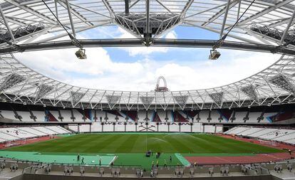 Estadio Olímpico de Londres durante el entrenamiento del West Ham antes del partido que disputará esta noche contra el Domzale esloveno.
