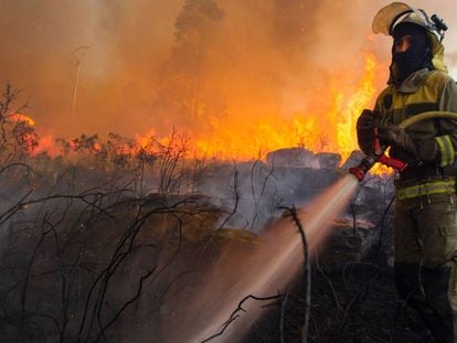 Incendio forestal en Rianxo (A Coruña) en marzo.