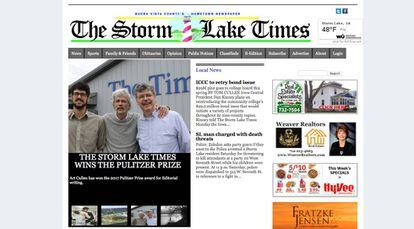 La portada del diario de Iowa vencedor de un Pulitzer. 