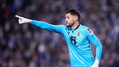 El portero de la Real, Alex Remiro, el pasado domingo contra el Athletic.