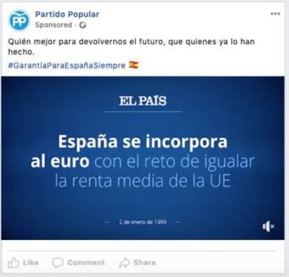 Captura de pantalla de un anuncio del PP en redes sociales.