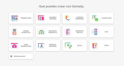 Menú de opciones de Genial.ly