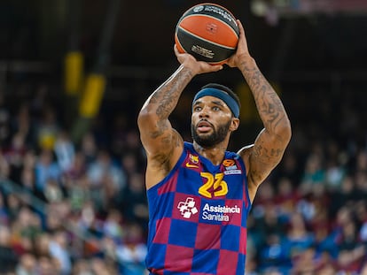 Malcolm Delaney, en un partido de la Euroliga entre el Barça y el Armani Milán.