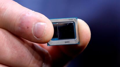 Chip Intel Tiger Lake durante la feria CES de Las Vegas en 2020.