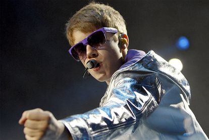 El ídolo juvenil Justin Bieber durante el concierto.