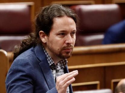 El secretario general de Podemos, Pablo Iglesias, en el Congreso.