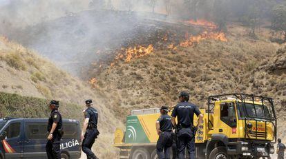 Unidades de policía, en el Incendio declarado en la zona forestal cercana a la Alhambra.