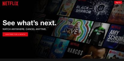 Portada de Netflix en el navegador.