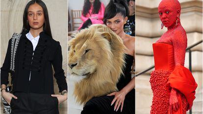 De izquierda a derecha, Victoria Federica de Marichalar y Borbón, la empresaria Kylie Jenner y la cantante Doja Cat, el 23 de enero de 2023 en la semana de la Alta Costura de París.