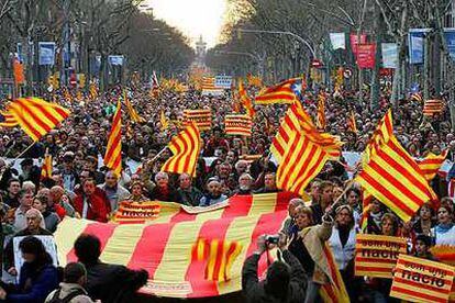 Asistentes a la marcha de hoy, en Barcelona.