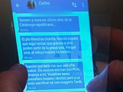Captura de pantalla dels missatges atribuïts a Puigdemont.