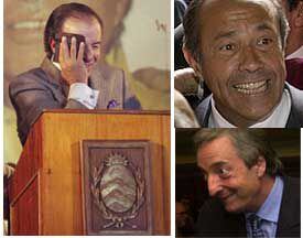 Los tres candidatos peronistas, Menem (izquierda), Rodríguez Saá (arriba) y Kirchner.