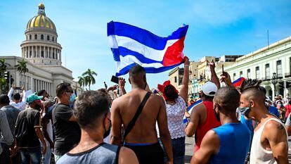 Manifestación antigubernamental frente al Capitolio, el pasado 11 de julio en La Habana.