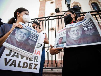 Protesta por el asesinato de Luis Enrique Ramírez en Sinaloa, Culiacán, el 6 de mayo de 2022.