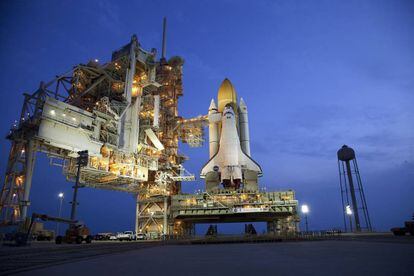 Transbordador espacial en la plataforma de la NASA en Houston, Estados Unidos.