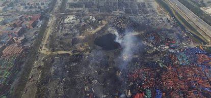 Imagen del puerto de Tianjin tras la explosi&oacute;n de la semana pasada