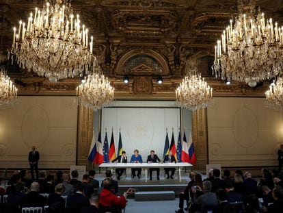 Rueda de prensa de los líderes reunidos en París para tratar de la crisis entre Ucrania y Rusia.