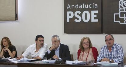 Griñán, junto a varios miembros de su ejecutiva.