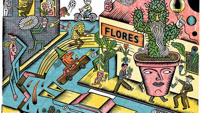 Ilustración de interior del libro 'Paloñeco, hueso, ciruelo, leño y otra vez paloñeco'.